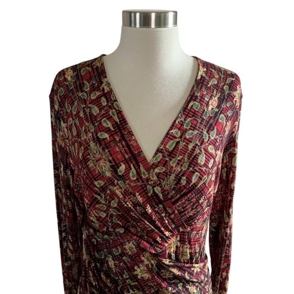 Peruvian Connection Botanical Leaf Print Faux Wrap Dress Size Medium - Picture 5 of 12